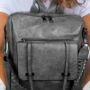 Fashion Dear-Lover Business College Retro PU Leather Backpack Medium Grey