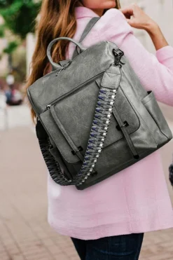 Fashion Dear-Lover Business College Retro PU Leather Backpack Medium Grey