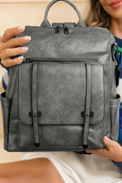 Fashion Dear-Lover Business College Retro PU Leather Backpack Medium Grey