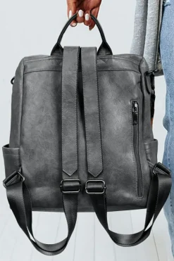 Fashion Dear-Lover Business College Retro PU Leather Backpack Medium Grey
