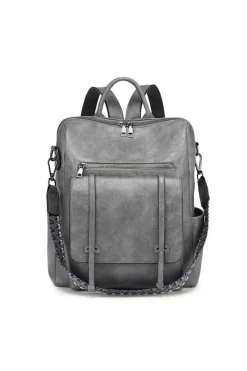 Fashion Dear-Lover Business College Retro PU Leather Backpack Medium Grey