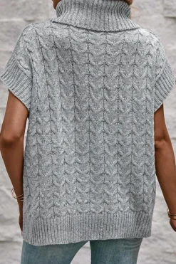New Dear-Lover Cable Knit Turtleneck Batwing Sleeve Sweater Medium Grey