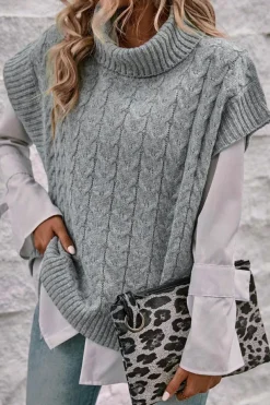 New Dear-Lover Cable Knit Turtleneck Batwing Sleeve Sweater Medium Grey