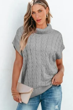 New Dear-Lover Cable Knit Turtleneck Batwing Sleeve Sweater Medium Grey