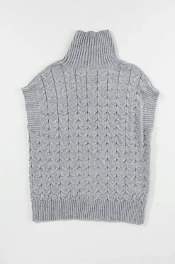 New Dear-Lover Cable Knit Turtleneck Batwing Sleeve Sweater Medium Grey