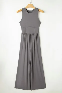 Clearance Dear-Lover Cinched Waist Sleeveless Wide Leg Jumpsuit Medium Grey