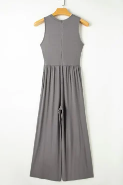 Clearance Dear-Lover Cinched Waist Sleeveless Wide Leg Jumpsuit Medium Grey