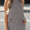 Discount Dear-Lover Corded Sleeveless Top and Pocketed Shorts Set Medium Grey