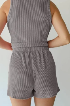 Discount Dear-Lover Corded Sleeveless Top and Pocketed Shorts Set Medium Grey