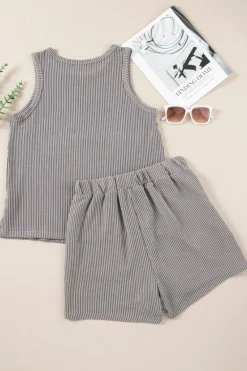 Discount Dear-Lover Corded Sleeveless Top and Pocketed Shorts Set Medium Grey