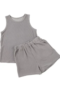 Discount Dear-Lover Corded Sleeveless Top and Pocketed Shorts Set Medium Grey
