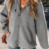 Hot Dear-Lover Fleece Zip Up Drawstring Hooded Pocketed Jacket Medium Grey