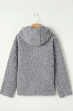 Hot Dear-Lover Fleece Zip Up Drawstring Hooded Pocketed Jacket Medium Grey