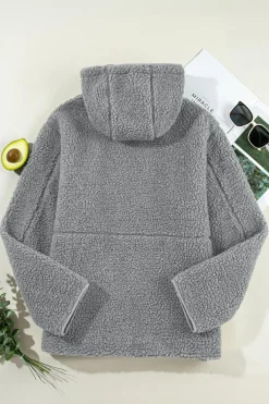 Hot Dear-Lover Fleece Zip Up Drawstring Hooded Pocketed Jacket Medium Grey