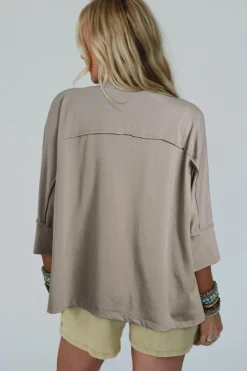 Clearance Dear-Lover Floral Starbust Exposed Seam Mineral Wash Top Medium Grey