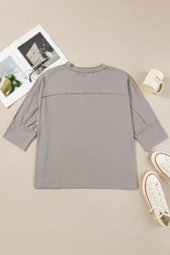 Clearance Dear-Lover Floral Starbust Exposed Seam Mineral Wash Top Medium Grey