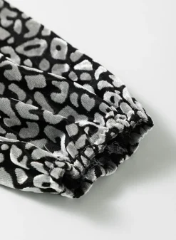 Online Dear-Lover Leopard Splicing Lantern Sleeve Velvet Blouse Medium Grey