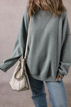 Outlet Dear-Lover Side Split Drop Shoulder Oversized Sweatshirt Medium Grey