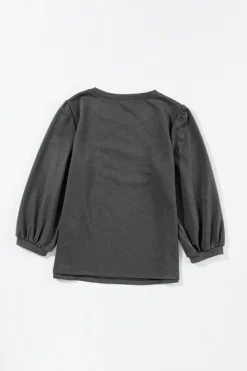 Sale Dear-Lover Solid Color 3/4 Sleeve Round Neck Blouse Medium Grey