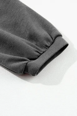 Sale Dear-Lover Solid Color 3/4 Sleeve Round Neck Blouse Medium Grey