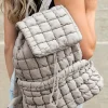 Online Dear-Lover Solid Flapped Quilted Puffer Backpack Medium Grey