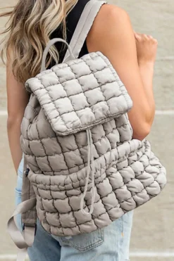 Online Dear-Lover Solid Flapped Quilted Puffer Backpack Medium Grey