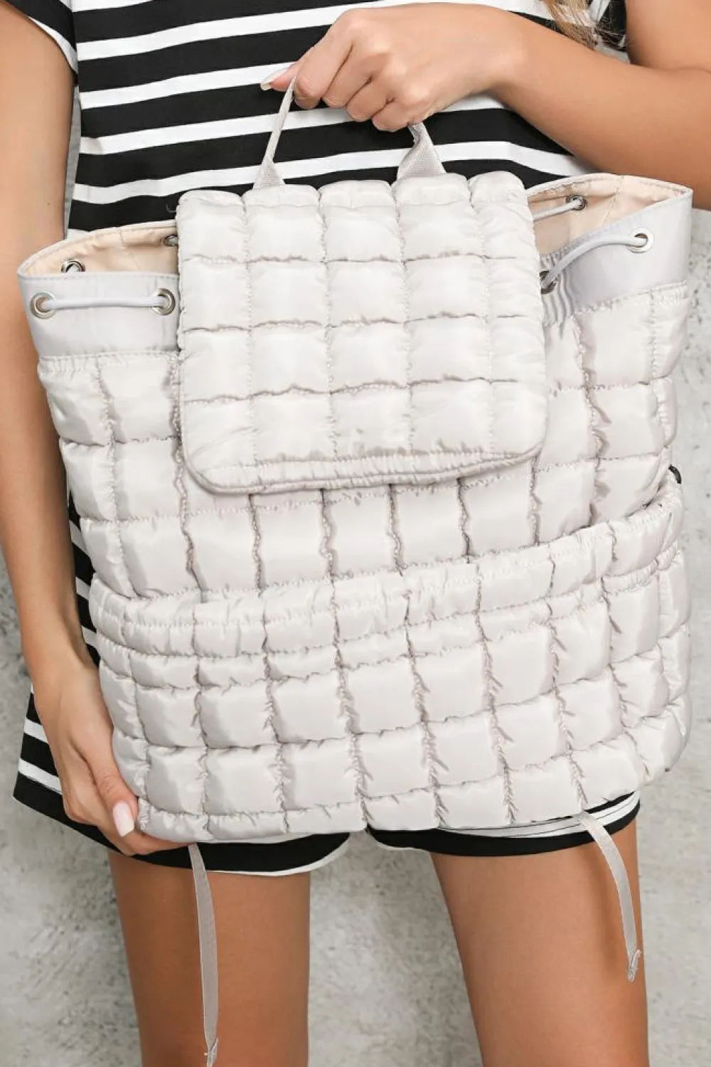 Online Dear-Lover Solid Flapped Quilted Puffer Backpack Medium Grey