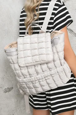 Online Dear-Lover Solid Flapped Quilted Puffer Backpack Medium Grey