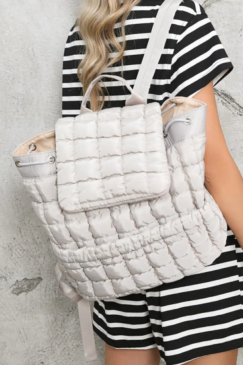 Online Dear-Lover Solid Flapped Quilted Puffer Backpack Medium Grey