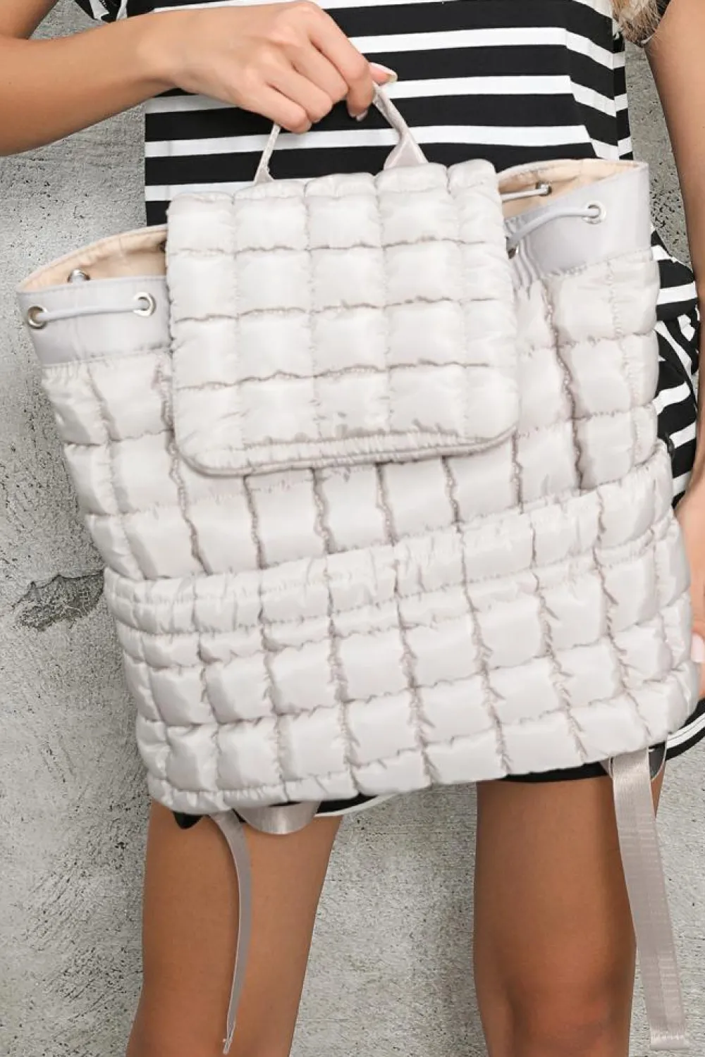 Online Dear-Lover Solid Flapped Quilted Puffer Backpack Medium Grey