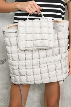 Online Dear-Lover Solid Flapped Quilted Puffer Backpack Medium Grey