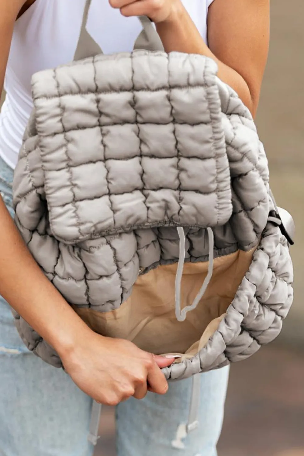 Online Dear-Lover Solid Flapped Quilted Puffer Backpack Medium Grey