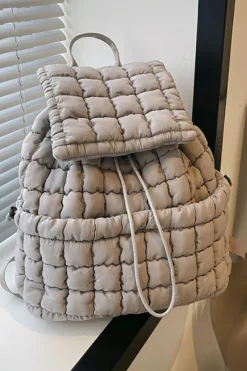 Online Dear-Lover Solid Flapped Quilted Puffer Backpack Medium Grey