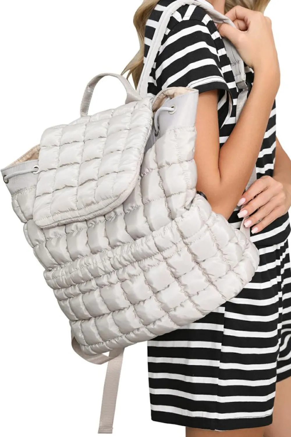 Online Dear-Lover Solid Flapped Quilted Puffer Backpack Medium Grey