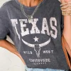 Hot Dear-Lover TEXAS Steer Head Graphic Mineral Wash Oversized T Shirt Medium Grey
