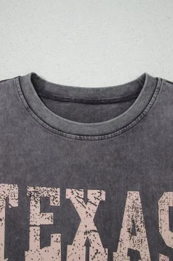 Hot Dear-Lover TEXAS Steer Head Graphic Mineral Wash Oversized T Shirt Medium Grey