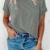 Fashion Dear-Lover Textured Knit Exposed Stitching T-shirt Medium Grey