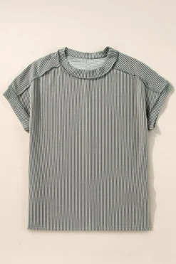 Fashion Dear-Lover Textured Knit Exposed Stitching T-shirt Medium Grey