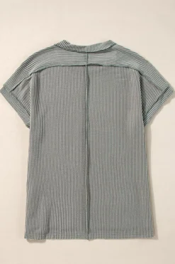 Fashion Dear-Lover Textured Knit Exposed Stitching T-shirt Medium Grey