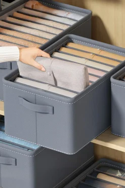 Fashion Dear-Lover Thickened Compartment Foldable Clothes Storage Box Medium Grey