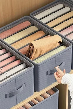 Fashion Dear-Lover Thickened Compartment Foldable Clothes Storage Box Medium Grey