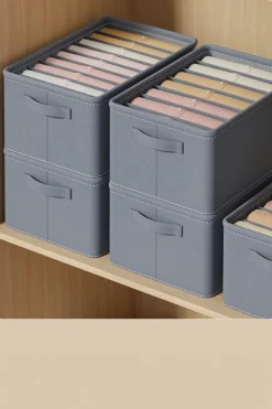 Fashion Dear-Lover Thickened Compartment Foldable Clothes Storage Box Medium Grey