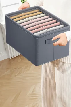 Fashion Dear-Lover Thickened Compartment Foldable Clothes Storage Box Medium Grey