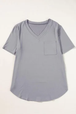 Clearance Dear-Lover V Neck Pocketed Rounded Hem Tee Medium Grey