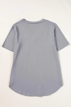 Clearance Dear-Lover V Neck Pocketed Rounded Hem Tee Medium Grey
