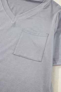 Clearance Dear-Lover V Neck Pocketed Rounded Hem Tee Medium Grey