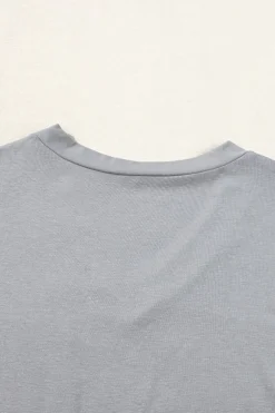Clearance Dear-Lover V Neck Pocketed Rounded Hem Tee Medium Grey