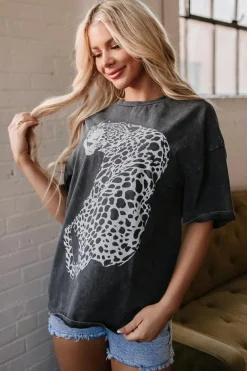 Outlet Dear-Lover Vintage Cheetah Printed Mineral Wash Graphic Tee Medium Grey