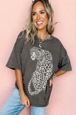 Outlet Dear-Lover Vintage Cheetah Printed Mineral Wash Graphic Tee Medium Grey