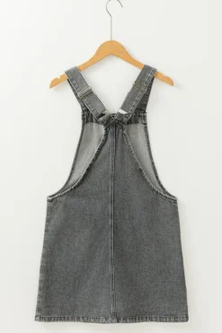 Hot Dear-Lover Wide Strap Button Front Pocketed Denim Mini Dress Medium Grey